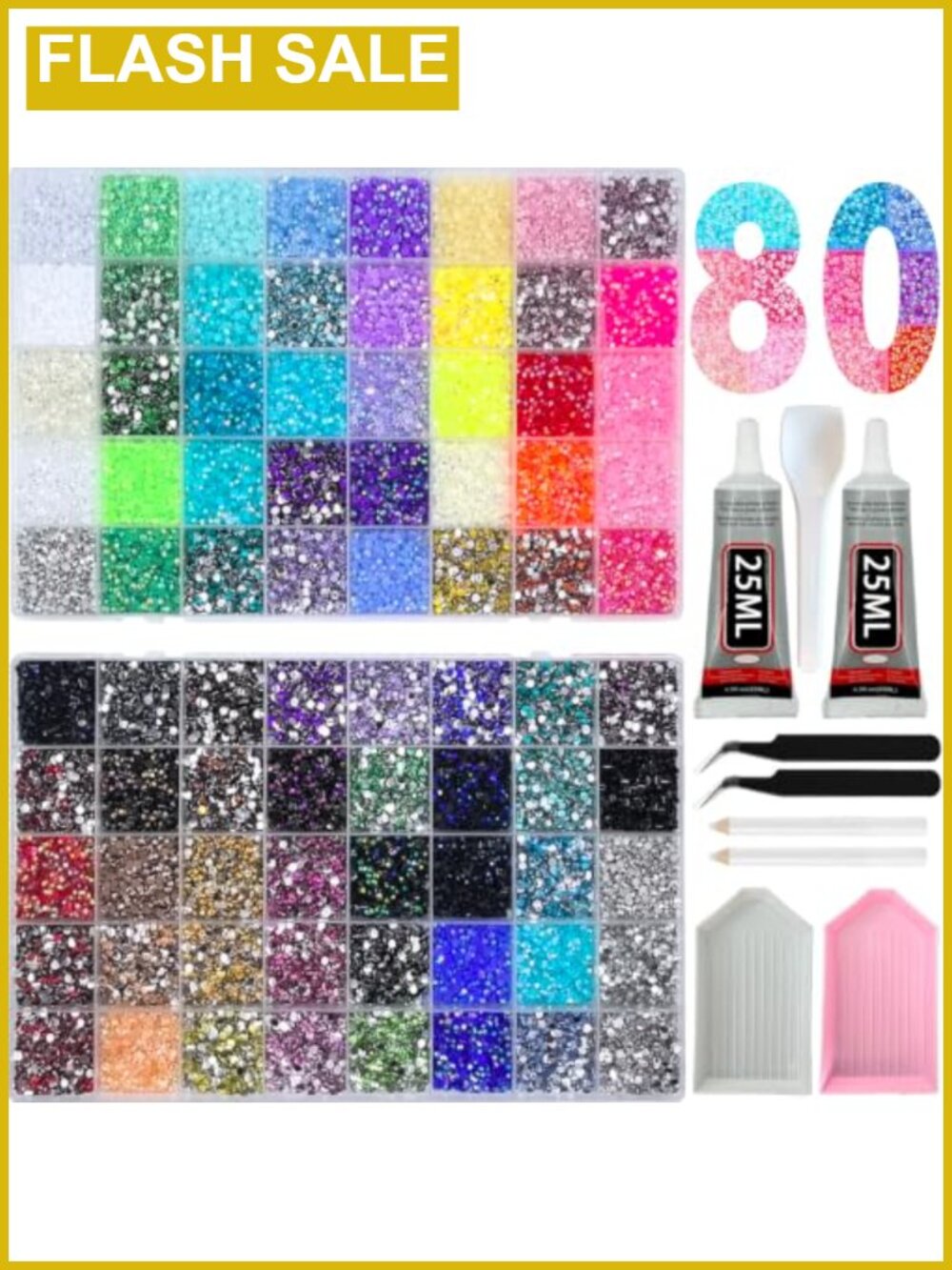 Resin Rhinestone Bedazzling Kit 74,000 Pcs 80 Colors with Glue and Tools